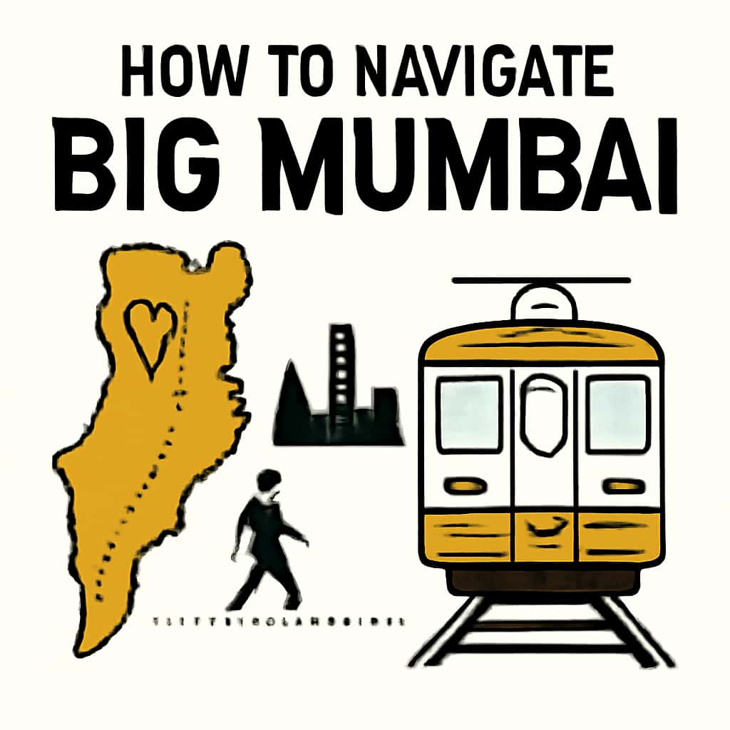 An educational diagram highlighting navigation features in Big Mumbai.
