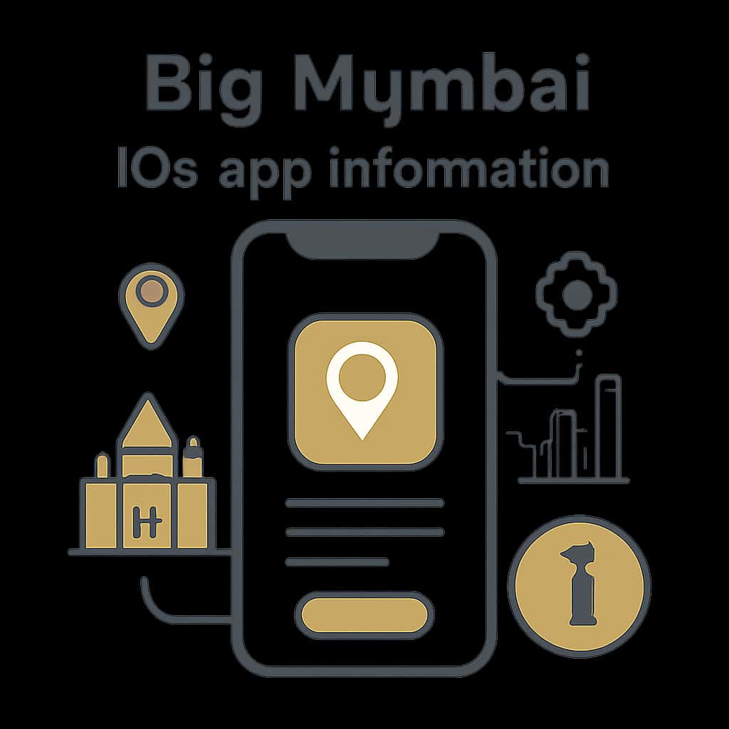 An educational diagram illustrating key features of the Big Mumbai iOS App.