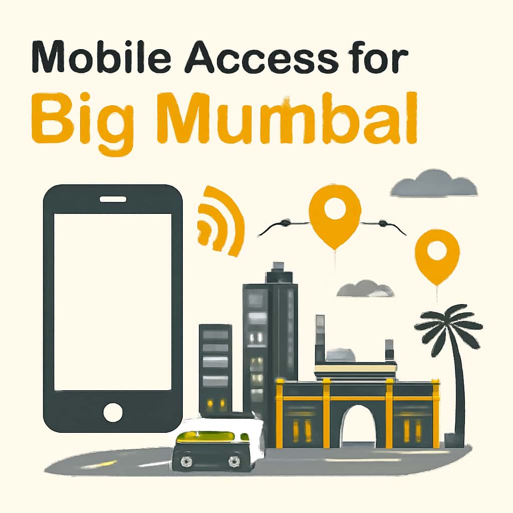 An instructional diagram outlining mobile access functionalities for Big Mumbai.