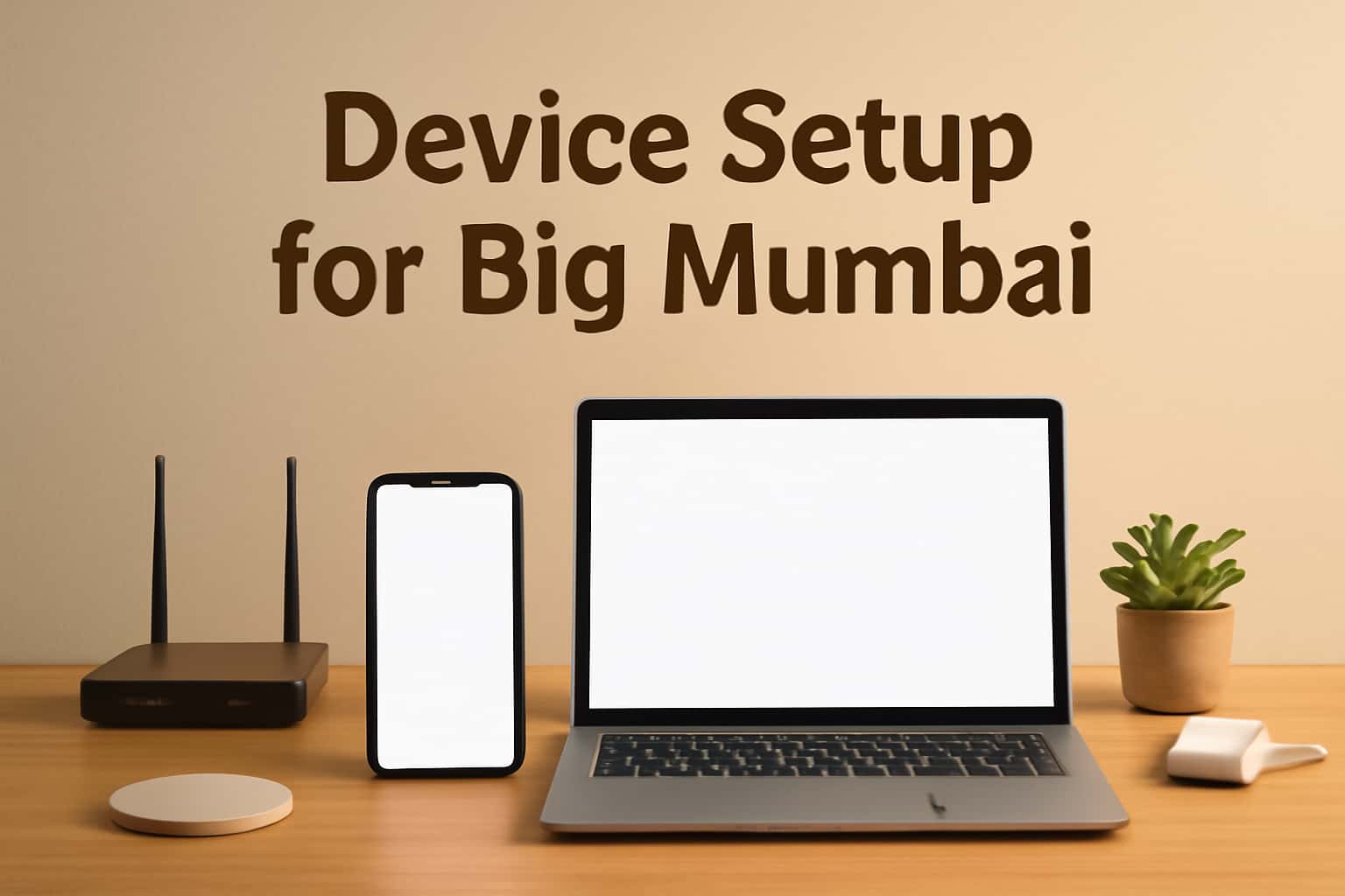 A high-tech illustration depicting the device setup for Big Mumbai, showcasing the text 'Device Setup for Big Mumbai' in a prominent manner.